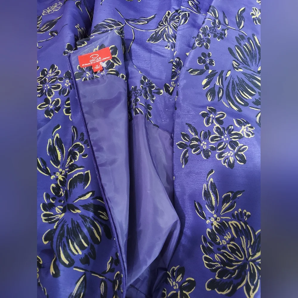 □$1,200 OSCAR DE LA RENTA NEW BEAUTIFUL PURPLE FLORAL MIDI DRESS US 12 L - Picture 6 of 10